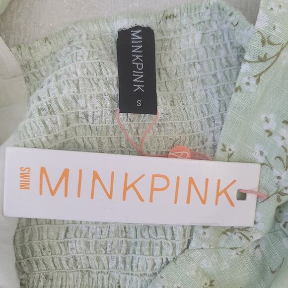 Mink Pink Johanna puff sleeve crop smocked milkmaid floral sage top Sz small - Picture 7 of 10